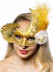 Elaborate Gold Fan Masquerade Mask