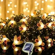 Mexllex 50 LED Solar Garden Lights, Honey Bee Fairy String Lights, 24ft 8 Mode Waterproof Outdoor/Indoor Garden Lighting for Flower Fence Lawn Patio Festoon Summer Party Christmas Holiday, Warm White