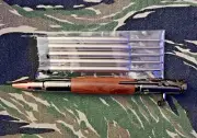 Pen, Bolt Action .30 Caliber with Gun Metal and Brass Trim...Zebrawood Body