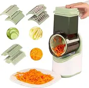 Electric Cheese Grater Stainless Steel Vegetable Slicer Chopper Salad Maker with 3 Different Sets of Blades, Rotary Potato Carrot Cutter Spiralizer Shredder for Kitchen Food Onion Fruit, Green