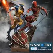 Deadpool Wolverine Diorama Figure by Sanix, Unpainted, Free Shipping Worldwide