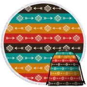 Multi Colored Aztec Pattern Round Beach Towel