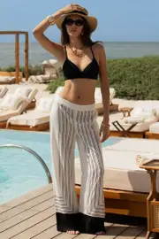Delphine | White & Black Print Wide-Leg Trousers