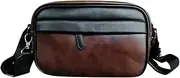 [Generic] Leather Male Messenger Bag Classic Pattern Casual Business Fashion Crossbody Bag Wide Strap Small Square Plaid Designer for Travel Work Male Sling Bags