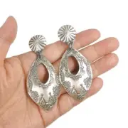Native American Vincent Platero Stamped Sterling Silver Large Teardrop Earrings