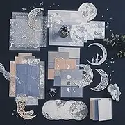 Doraking 63PCS Moon Embellishment Scrapbook Paper Packs for Journaling Supplies, Material Papers Memos Stamps Cards for Journals Planners Aesthetic DIY Art Crafts Collage Album