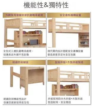 【綠家居】多里 多功能3.5尺單人實木高床台組合(單人床台+書桌)