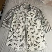 Chico's No Iron Stretch Whimsy Cheetah Print Tunic Size 0 Optic White & Black