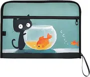 YMXFXP Expandable Filing Folder Fish Cat Funny, 13-Pocket Funny Cute Design with Sticky Labels, A4 Letter Size Document Organizer for Office, School, Boys, Girls