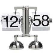 Vintage European Style Mechanical Flip Clock with Dual Feet Page Turning Clock Stainless Steel Double Foot Small Scales