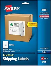 Avery Full Sheet Printable Shipping Labels, 8.5" x 11", White, 25 Blank Mailing Labels (8165)