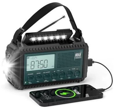 Emergency NOAA Weather Radio, Hand Crank Solar AM/FM/SW Blue(Auto Alert)