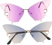 [GAROZATION] 2Pcs Rimless Butterfly Sunglasses for Women Lightweight Beach Sunglasses with Gradient Colors Summer Holiday Accessory Unique Stylish Party Glasses