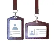Pack Of 2 Leather Id Card Holders, Vertical / Transverse Id Card Holders With Id Window, Work Name Card Badge Case,Brown