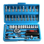 46pcs/set Drive Socket Ratchet Wrench Set for Auto Car Repairing With Blue Case