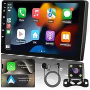 10" IPS Full Touch 4Core 2+32G Car Radio Audio Video Stereo Receivers for Double Din Raido Model with Wireless CarPlay Android Auto Backup Cam BT WiFi FM SWC PIP DSP USB GPS Navigation