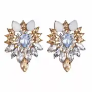Awesome Upscale Clear & White Tree Leaves European Crystal Earrings