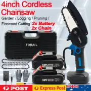 4" Mini Cordless Electric Chainsaw 2X Battery-Powered Wood Cutter Rechargeable