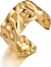 [Generic] Hammered Chunky Cuff Bracelets for Women Vintage Boho Wide Bangle Bracelets Irregular Statement Bracelet Thick Arm Cuff Gold Silver Bracelet