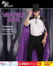 Vampire Cape 140cm Deluxe Purple Black Witch Gothic Halloween Costume