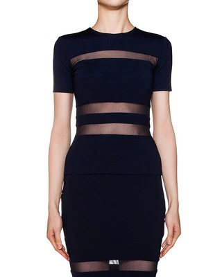 $399 Designer Rare T by ALEXANDER WANG Womens Sheer Mesh Stripe Top Blouse