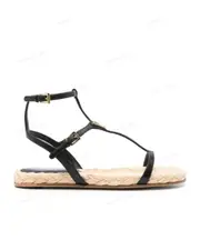 Prada Triangle-Logo T-Bar Strap Sandals 38 black