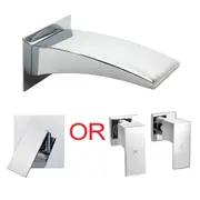 Square Bathtup Vanity Wall Mounted Spout Waterfall Faucet Outlet Mixer Taps Set