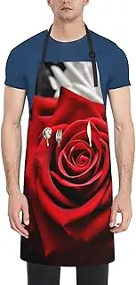 LHBWCVN Black White and Red Roses Apron for Adults, Waterproof Cooking Aprons with 2 Pockets, Adjustable Bib Apron for Dishwashing, Long Kitchen Apron for Women Men Work Aprons for Dog Grooming, Black