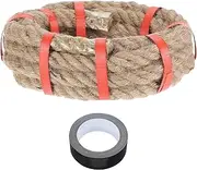sourcing map Jute Rope 0.8 Inch x 10ft, Heavy Natural Thick Twisted Rope with Black Tape for Crafts Railing Docks Tug of War Swing Nautical Landscaping