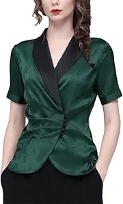 [Generic] Women Summer Satin Shirt Short Sleeve Top Retro Casual Blouses