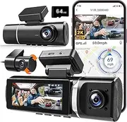 3 Channel Dash Cam 4k Front and Rear Inside -3.2’’ IPS Screen, Three Way Triple Dashcam for Cars, 1440P+1440P+1080P with STARVIS IR Night Vision, 24H Parking Mode, Motion Detection, WDR