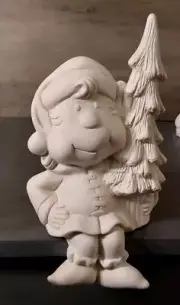 Ceramic Bisque Ready to Paint Christmas Elf Shelf Sitter w Tree 10x6.5