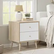 Merryluk 2-Drawer End Table – Oak Wood Nightstand and Bedside Table for Bedroom or Living Room – Square Sofa Side Table with Storage, 47 x 53.5 x 39 cm