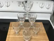 LOT OF 7 BRAND NEW ETCHED CAROLANS IRISH CREAM LIQUOR STEMMED SUNDAE GLASSES