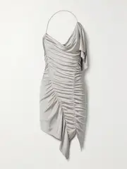 [ET OCHS] ET OCHS - Autumn Asymmetric Gathered Satin-jersey Mini Dress - Off-white - US8 US 8 Off-white