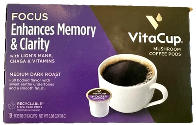 NIB VITACUP MEN WOMEN MEDIUM DARK ROAST CHAGA MUSHROOM COFFEE PODS D3+B VITAMINS
