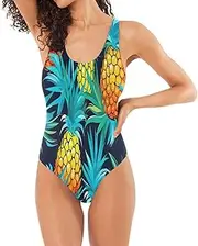 [RPLIFE] Cute Gnome Purple Womans Bathing Suits, Low Back Swimsuits for Women Basic Swimsuits for Women, Pineapples Teal, X-Large
