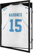 Tieeqe Jersey Frame Display Case-Jersey Display Shadow Box- Lockable Jersey Frame with 2 Wall Hangers and UV Resistant Acrylic-Display Case for Football Baseball Basketball Jersey-Black, Wood