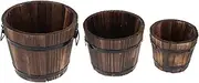 Outdoor Pots Wedding Decor 3pcs Rustic Wooden Whiskey Barrels Bucket with Handle Flower Planter Plant Pots Boxes Container for Home Coffee Shop Garden Hydroponic Plants Home Decor