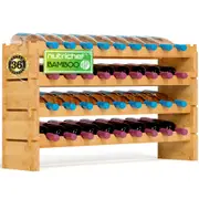 SereneLife 36 Bottle Stackable Wine Rack, 33.5� x 10� x 21� 4-Tier Large Floor Freestanding Modular Wine Bottle Storage Display Shelf Natural Bamboo Wood Construction for Kitchen and Cellar