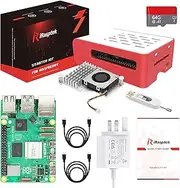 iRasptek Raspberry Pi 5 8GB Starter Kit - 64GB Edition Pre-Installed by OS-Bookworm (Red and White Case)