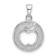Sterling Silver Rhodium-Plated Enamel Glitter Fabric Apple Cut-Out Pendant