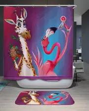 Funny Giraffe and Flamingo Shower Curtain