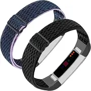 Adjustable Elastic Nylon Bands Compatible with Fitbit Alta and Alta HR Fitness Tracker, 2 Pack Braided Stretchy Wristband Accessory Bracelet Watch Strap Sport Replacement Band for Women Men