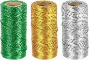 uxcell 3 Roll 1.5mm Metallic String, 16 Ply Decorative Metallic Bakers Twine Thread Cord Rope for Gift Wrapping DIY Crafts Making Decor, Gold Tone/Silver Tone/Green, 164Yards Total