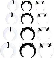 [ZUWIJEQ] Pack of 12 Acrylic Septum Ring, Septum Piercing Acrylic Horn Pincher Tapers C Shape Nose Ring Piercing Nose Septum Gauge Set with Black O Ring Buffalo Horseshoe Nose Ring for Stretching