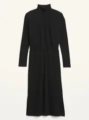Old Navy Women's Waist-Defined Rib-Knit Turtleneck Long-Sleeve Midi Dress LT
