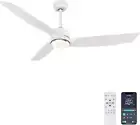 56 Inch White Ceiling Fan with Lights, Modern 3 Blades Ceiling Fan with Remote