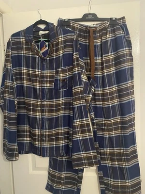 Peter Alexander Mens Flannelette Pyjama Set Navy/Chocolate Check Large