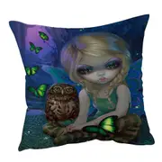 Summer Fairy with Her Owl and Butterflies Cushion Cover